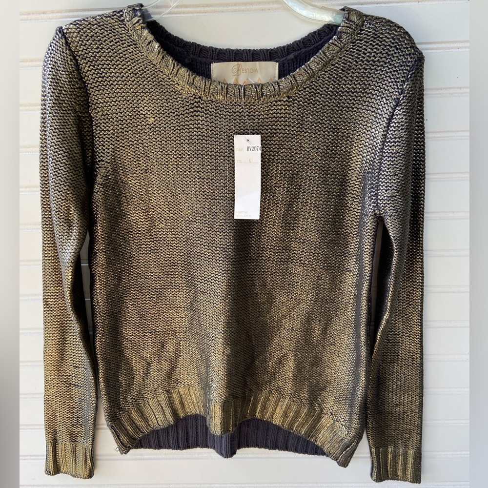 Bestow Gold Coated Knit Sweater NWT